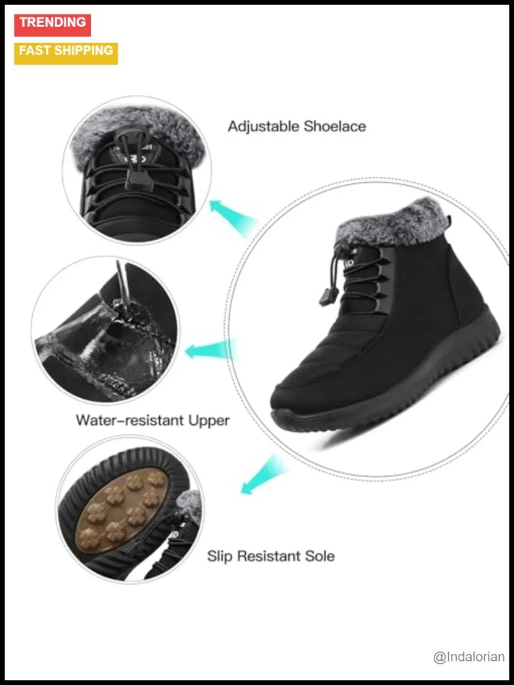 Faux Fur Lined Winter Ankle Boots with Zipper Water Resistant Anti-slip